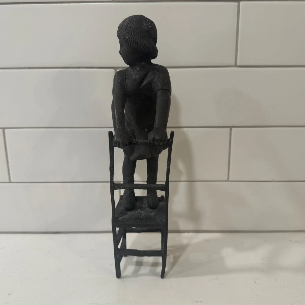 Andrea‎ by Sadek Bronze Finish Cast Metal Figurine Girl Standing on Chair 11in